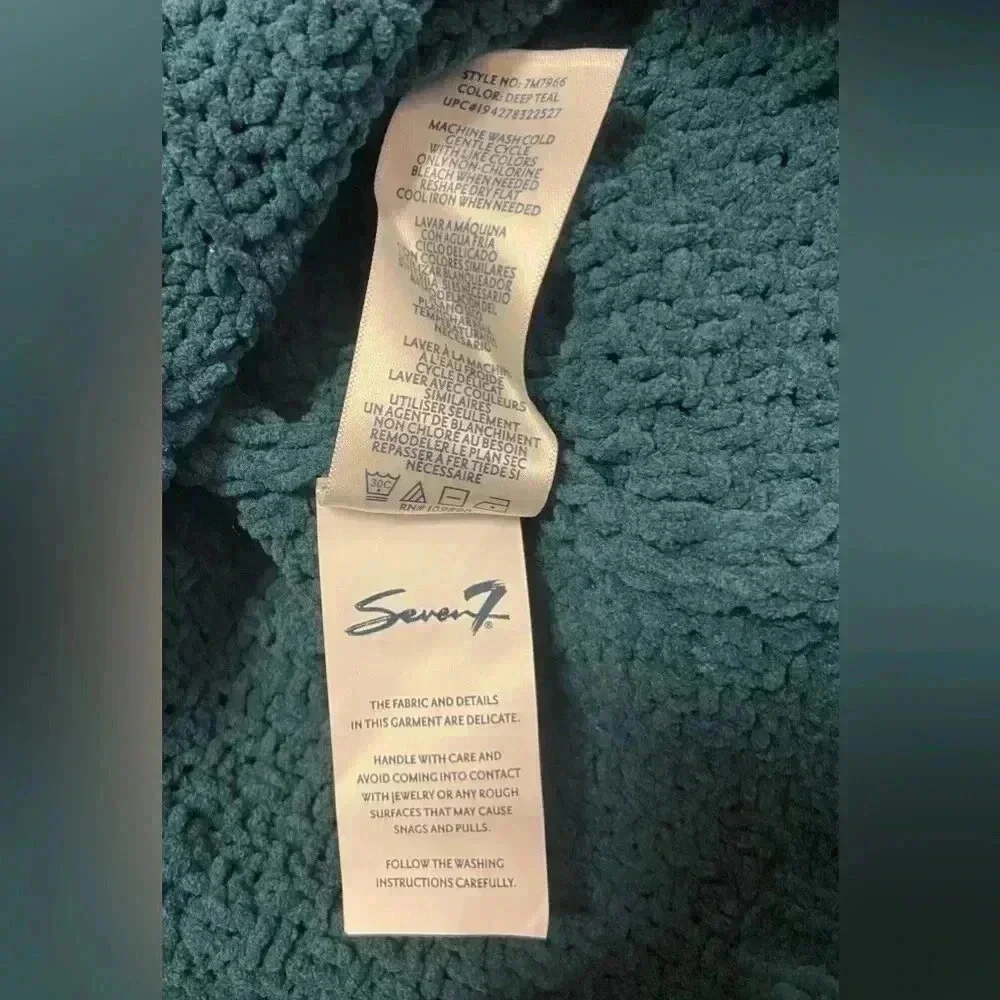 Seven7 Sweater Womens Size L Deep Teal Chenille Cable Knit Turtle Cowl‎ Neck